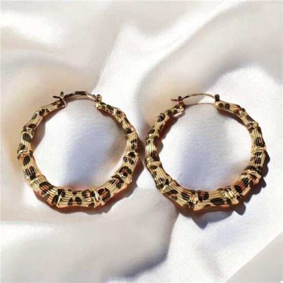 Leopard Bamboo Textured Hoop Earrings - Picture 1 of 4